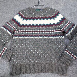 Byford Fair Isle Sweater M Gray Wool Raglan Sleeves Hand Knit England